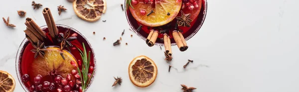 Panoramic Shot Christmas Cocktails Orange Pomegranate Cinnamon — Stock Photo, Image