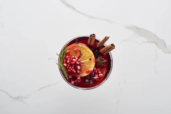 Top View Christmas Cocktail Orange Pomegranate Cinnamon — Stock Photo, Image