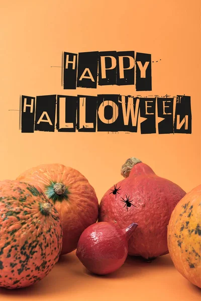 Rijpe Halloween Pompoen Oranje Achtergrond Met Gelukkig Halloween Illustratie — Stockfoto