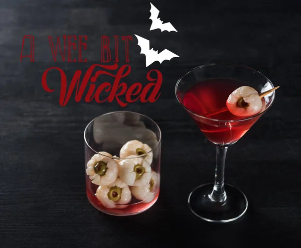 Red Decorated Halloween Cocktail Black Background Wee Bit Wicked Illustration — Stock Photo, Image
