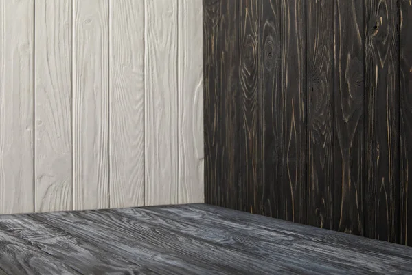 Grey wooden floor and wooden walls — Stock Photo