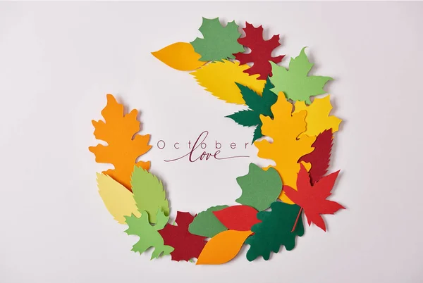 Flat lay with colorful papercrafted foliage with 