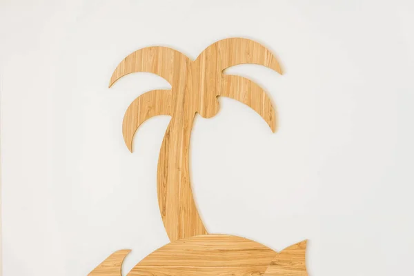 Vista de cerca de la palmera de madera hecha a mano decorativa aislada en blanco - foto de stock
