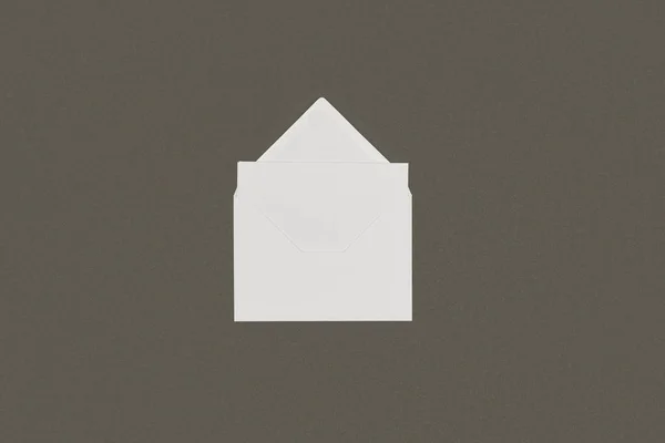 Top view of open white envelope with blank card isolated on grey — Stock Photo