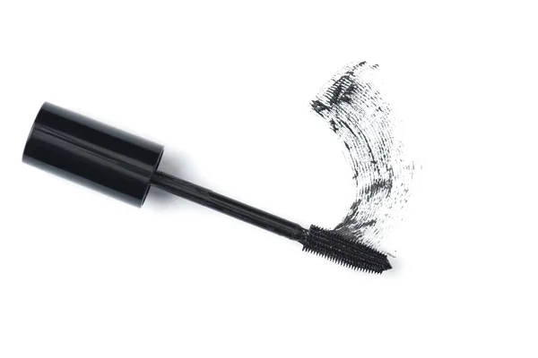 Top view of black mascara brush on white background — Stock Photo