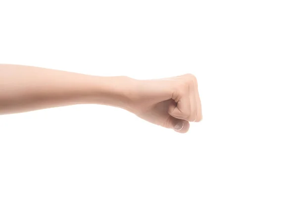 Cropped view of woman hand showing yes sign in deaf and dumb language isolated on white — Stock Photo