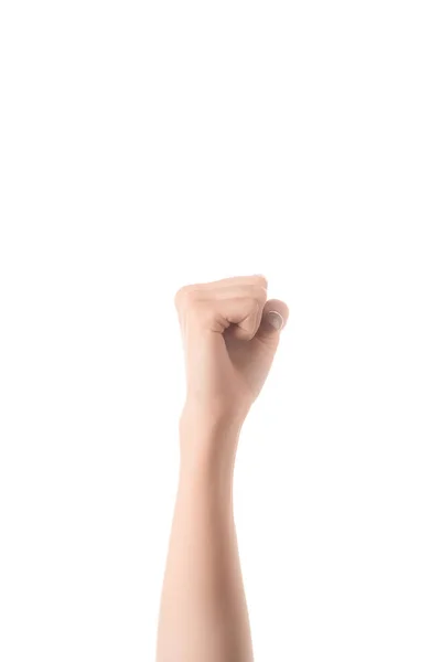 Cropped view of woman showing yes sign in deaf and dumb language isolated on white — Stock Photo