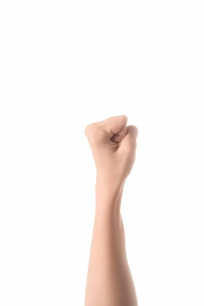 Cropped view of woman showing yes sign in deaf and dumb language isolated on white — Stock Photo