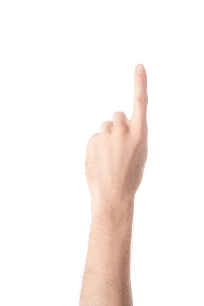 Cropped view of man hand showing number 1 in sign language isolated on white — Stock Photo