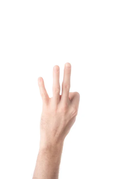 Cropped view of man showing letter from cyrillic alphabet in deaf and dumb language isolated on white — Stock Photo