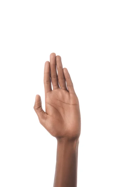 Vista parcial del hombre afroamericano mano aislada en blanco - foto de stock