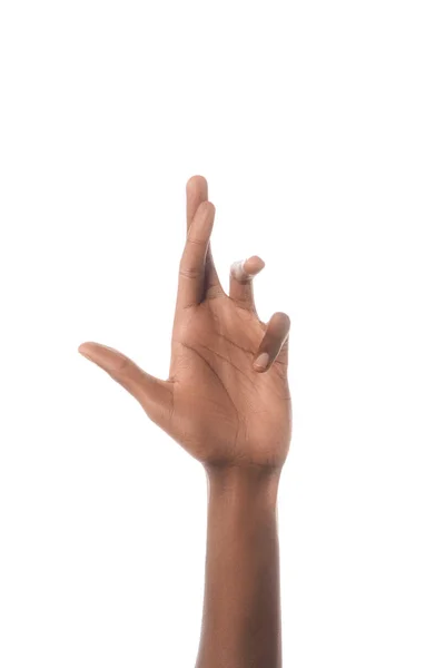 Cropped view of african american man showing letter R in deaf and dumb language isolated on white — Stock Photo