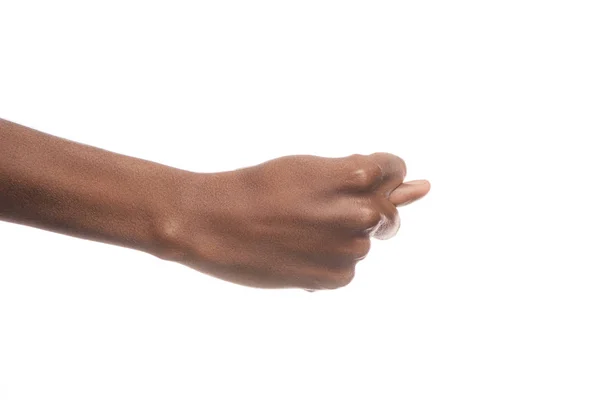 Partial view of african american man showing letter T in deaf and dumb language isolated on white — Stock Photo