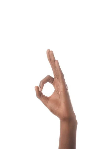 Cropped view of african american man showing ok sign isolated on white — Stock Photo