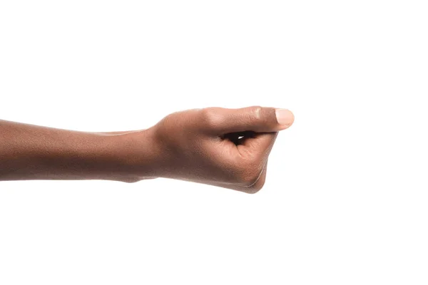 Cropped view of african american man with clenched fist isolated on white — Stock Photo