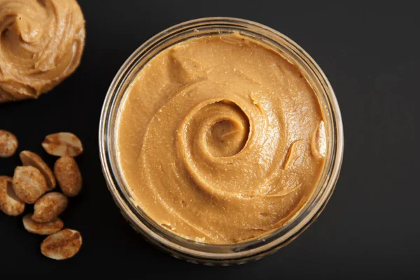 Peanuts Fresh Peanut Butter Isoalted Black Background Protein Super Food — Stock Photo, Image