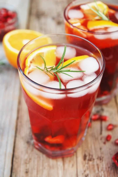 Red Wine Cranberry Citrus Pomegranate Sangria Top View Space Text — Stock Photo, Image