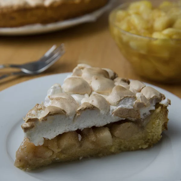 Piece Pear Cake Pie Meringue Plate — Stock Photo, Image