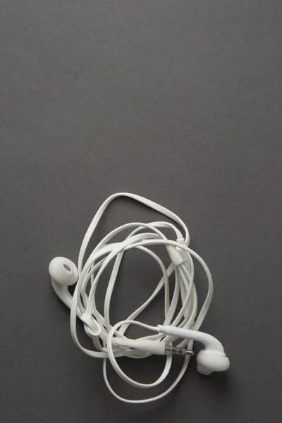 White Headphones Plug Isolated Black Background — Stock Photo, Image
