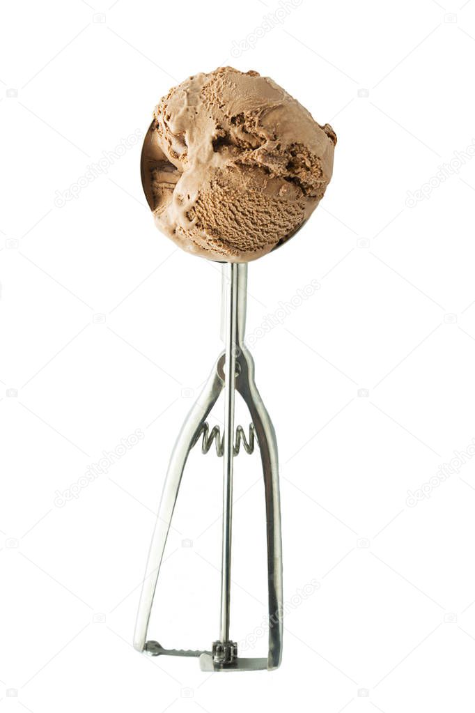 Chocolate ice creamscoop isolated on white background. Suumer icecream