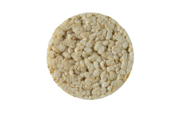 Dietary rice cake isolated white background. Diet, fitness, lose weigh concept. Top view.