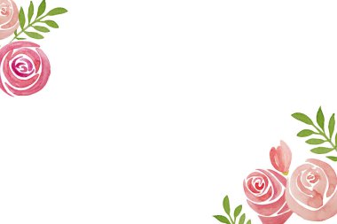 Elle çizilmiş suluboya çerçevesi. Çiçek ve yaprakları beyaz arka plan üzerinde su rengi çizim kümesi. Izole. Kopya alanı. Tebrik kartı şablonu.