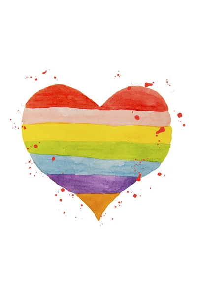Watercolor rainbow heart isolated, hand-drawn colorful love concept. Childhood, lgbt, love.