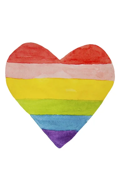 Acquerello cuore arcobaleno isolato, disegnato a mano concetto di amore colorato. Infanzia, lgbt, amore . — Foto Stock