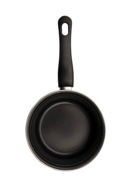 Siyah pişirme tavası beyaz arka plan üzerinde izole. Yemek yemeği ve aletler