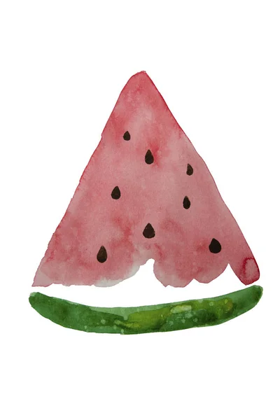 Handritade akvarell vattenmelon slice. Sommar illustration. Vattenmelon designelement, mall för sommar bakgrund. — Stockfoto