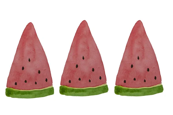 Handritade akvarell vattenmelon slice. Sommar illustration. Vattenmelon designelement, mall för sommar bakgrund. — Stockfoto