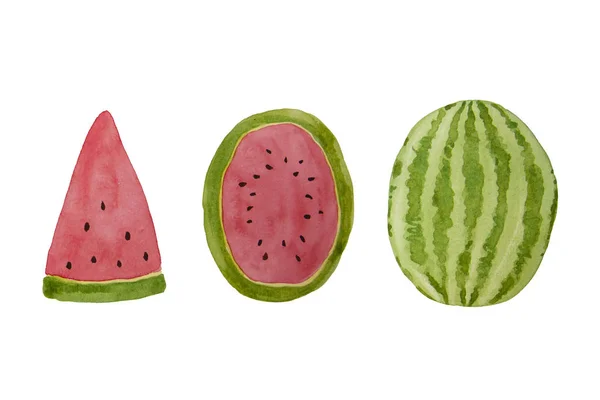 Handritade akvarell vattenmelon slice. Sommar illustration. Vattenmelon designelement, mall för sommar bakgrund. — Stockfoto