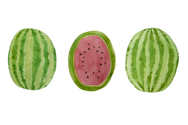 Handritade akvarell vattenmelon slice. Sommar illustration. Vattenmelon designelement, mall för sommar bakgrund. — Stockfoto