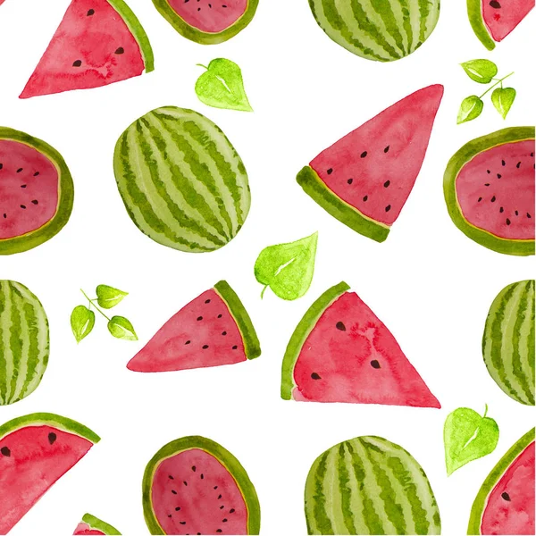 Handritade akvarell vattenmelon mönster. Sommar illustration. Vattenmelon designelement, mall för sommar bakgrund. — Stockfoto