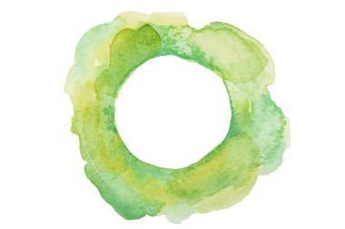 Yeşil renklerde suluboya stilize daire izole. Elle çizilmiş suluboya.