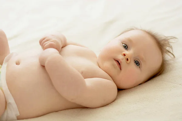 Close Cute Newborn Baby Portrait Baby Skin Care Education Parenthood — Stock Photo, Image