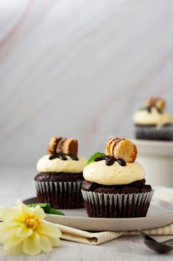 Vanilyalı kremalı çikolatalı kek. Kahvaltıda tatlı.