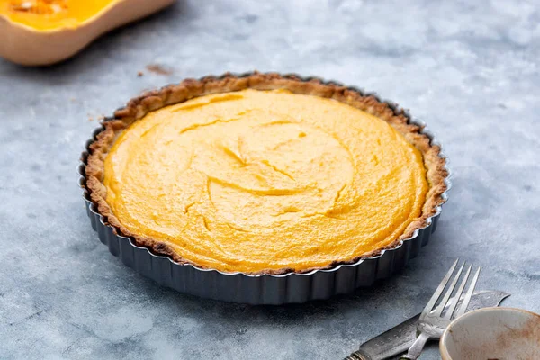 Crostata Zucca Zucca Cruda Dessert Autunnale Cottura Pasticceria Fatta Casa — Foto Stock