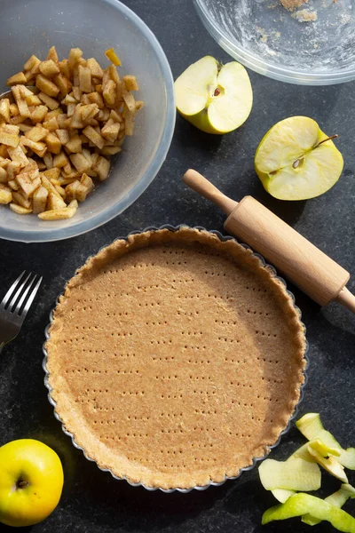 Raw Shortbread Dough Baking Tart Apple Pie Ingredients Home Baking — Stock Photo, Image