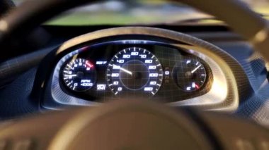 Hız göstergesi hızlı araba otomobil hız Pano hızlandırmak. 3D kılavuz yakın açı. 4 k. 3B animasyon oluşturma