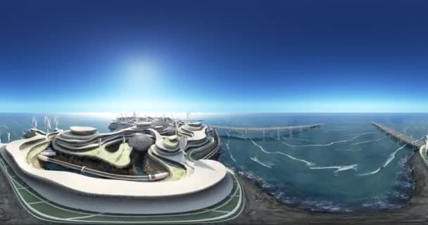 Futuristische megapolis op het water. Hoge kwaliteit 360 VR 4K animatie — Stockvideo