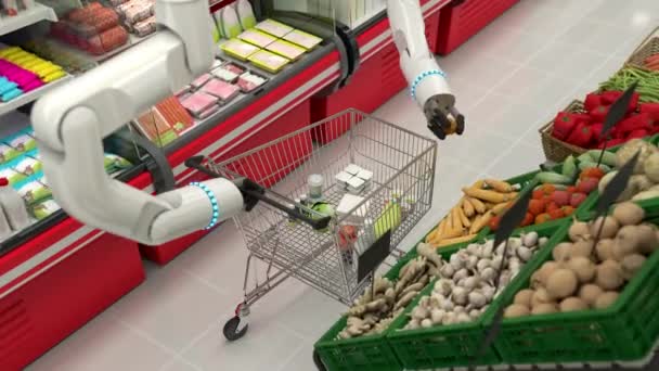机器人手在商店里买东西 — 图库视频影像