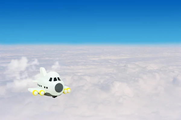 Bulutlar Ile Çevrili Gökyüzünde Uçan Beyaz Küçük Uçak Oyuncak — Stok fotoğraf