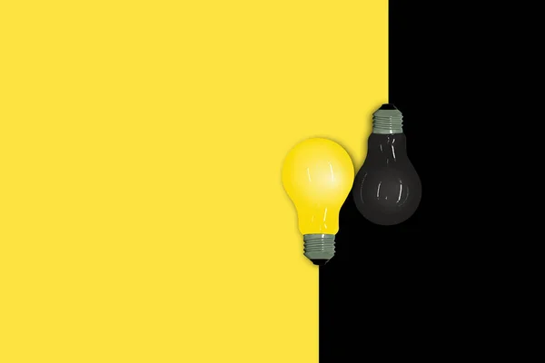 Zakelijke Creatief Idee Concept Geel Zwart Gloeilamp Halve Gele Zwarte — Stockfoto