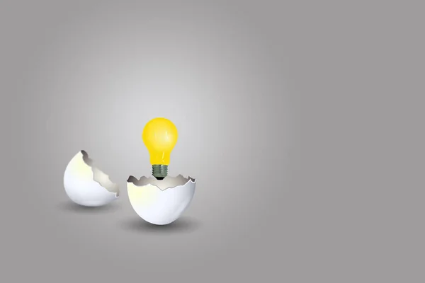 Zakelijke Creatief Idee Concept Gele Gloeilamp Groei Van Gebarsten Eieren — Stockfoto