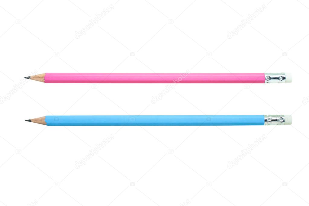 New Blue and Pink pencils isolated on white background.