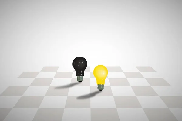 商业理念与竞争理念 棋盘上的黄色和黑色灯泡 — 图库照片