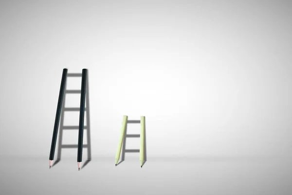 Business Idea Competition Concept Short Long Ladder Lean Gray Wall – stockfoto