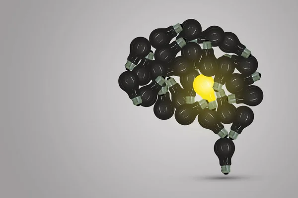 Business Idea Concept One Yellow Light Bulb Locate Middle Brain — Stock Photo, Image