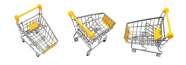 ショッピングと購入の概念 白い背景に隔離された黄色のショッピングカート — ストック写真